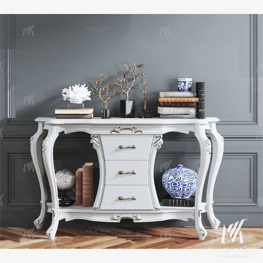 European style solid wood end view platform 3d model